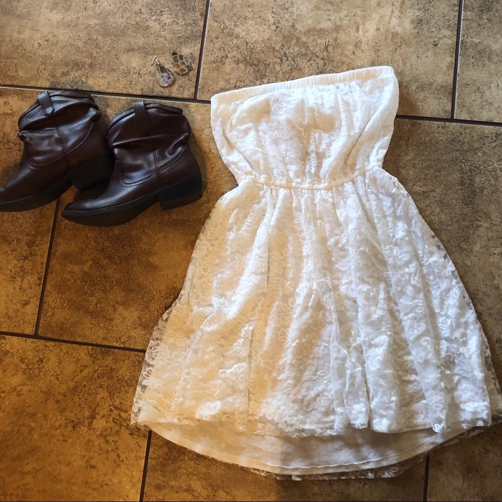 White Hollister Strapless Lace Dress